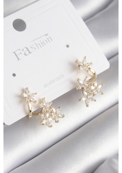 Pirinç Gold Renk Zirkon Taşlı Çiçek Tasarım Kadın Küpe - TJ-BKP8605 fiyatları