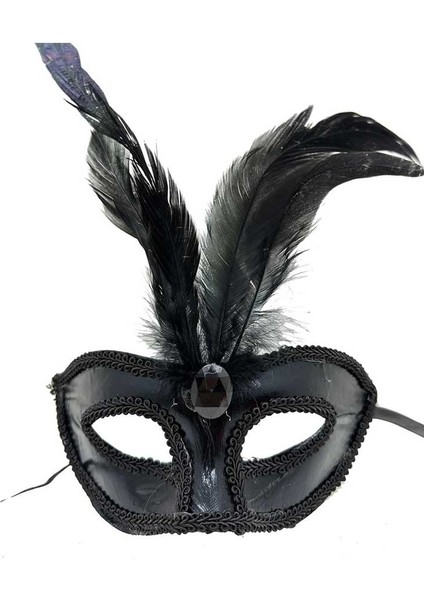 Siyah Renk Rugan Kaplama Kırmızı Tüylü Parti Maskesi 18x20 cm fiyatları