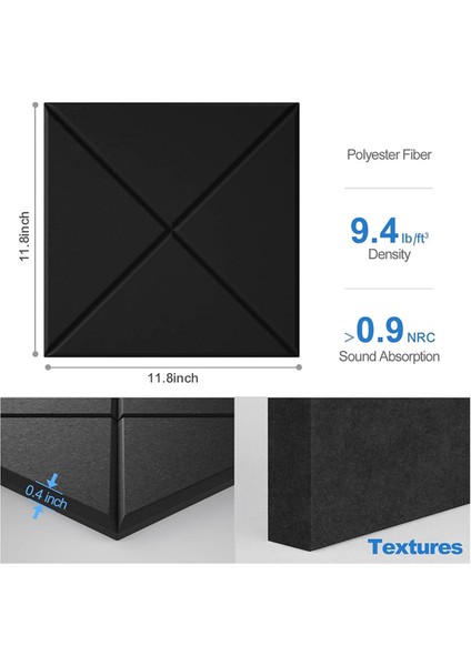 12 Paket Akustik Paneller, 12X12X0.4 Inç Ses Geçirmez Köpük Paneller, Siyah (Yurt Dışından) fiyatları