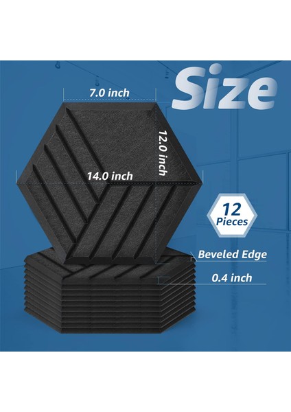 12 Adet Kendinden Yapışkanlı Akustik Panel, 14X12X0.4IN Emici Panel, B (Yurt Dışından)