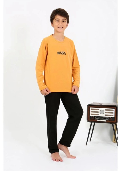 Moda Erkek Çocuk Uzun Kol Penye Pijama Takım Sarı
