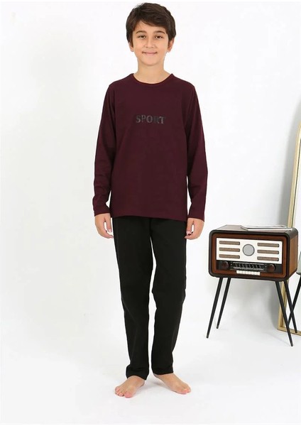 Moda Erkek Çocuk Uzun Kol Penye Pijama Takım Bordo