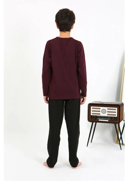 Moda Erkek Çocuk Uzun Kol Penye Pijama Takım Bordo fırsatları