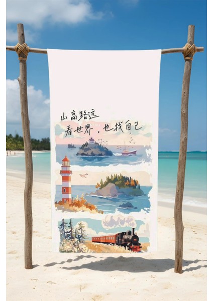 Tren- Denizfeneri Desenli Pamuk Plaj Havlusu – Desenli Tasarım – 75X150 cm