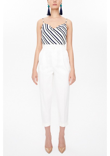 Ekru Yüksek bel pileli pantolon 41370