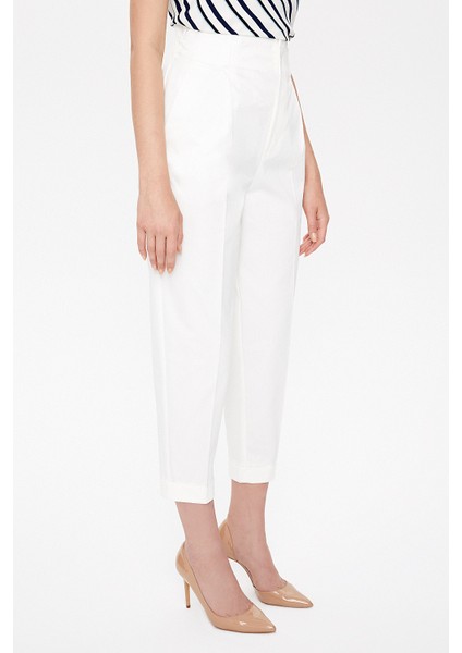 Ekru Yüksek bel pileli pantolon 41370 modelleri