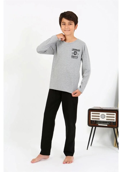 Moda Erkek Çocuk Uzun Kol Penye Pijama Takım Gri modelleri