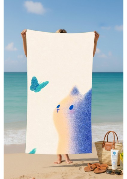 Kedi Kelebek Desenli Pamuk Plaj Havlusu – Desenli Tasarım – 75X150 cm fiyatları