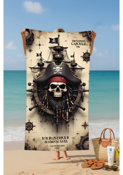 Korsan Desenli Pamuk Plaj Havlusu – Desenli Tasarım – 75X150 cm