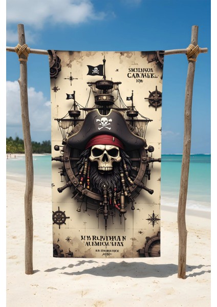 Korsan Desenli Pamuk Plaj Havlusu – Desenli Tasarım – 75X150 cm fiyatları