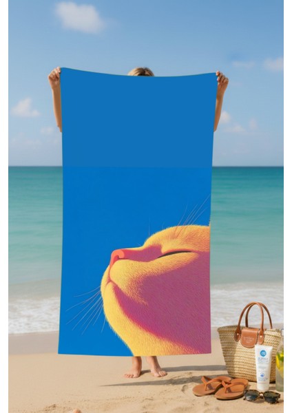 Kedi Desenli Pamuk Plaj Havlusu – Desenli Tasarım – 75X150 cm 121025