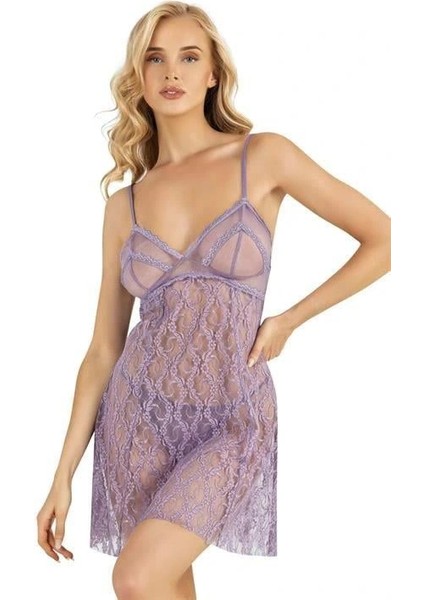 Lila Kısa Tül Gecelik 4222