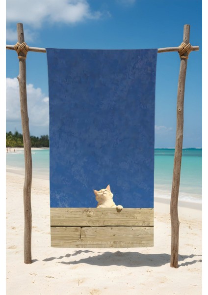 Kedi Desenli Pamuk Plaj Havlusu – Desenli Tasarım – 75X150 cm 12102555