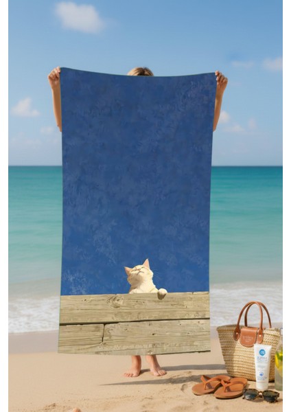 Kedi Desenli Pamuk Plaj Havlusu – Desenli Tasarım – 75X150 cm 12102555 fiyatları