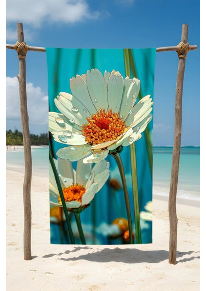 Papatya Desenli Pamuk Plaj Havlusu – Desenli Tasarım – 75X150 cm 121025