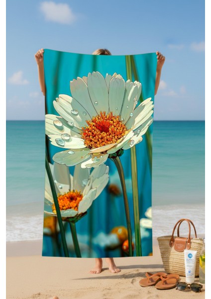 Papatya Desenli Pamuk Plaj Havlusu – Desenli Tasarım – 75X150 cm 121025 fiyatları