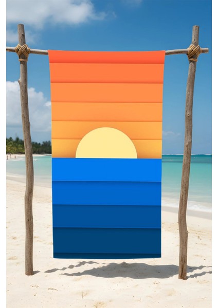 Çizgili Güneş Desenli Pamuk Plaj Havlusu – Desenli Tasarım – 75X150 cm 121025