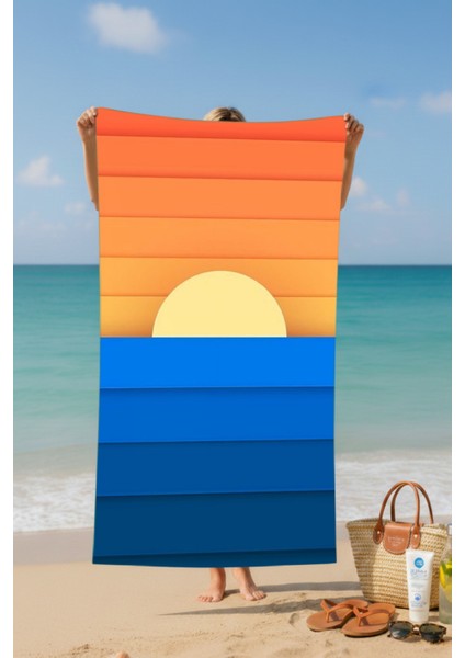 Çizgili Güneş Desenli Pamuk Plaj Havlusu – Desenli Tasarım – 75X150 cm 121025 fiyatları