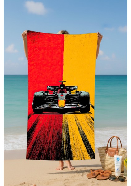 F1 Araç Desenli Pamuk Plaj Havlusu – Desenli Tasarım – 75X150 cm fiyatları