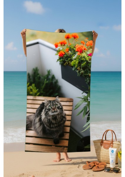Kedi Desenli 121025 Pamuk Plaj Havlusu – Desenli Tasarım – 75X150 cm fiyatları