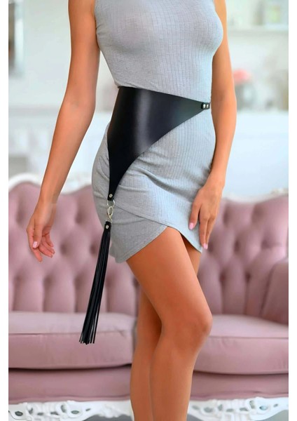 Elbise Üzerine Deri Kemer, Püskül Detaylı Kemer - APFT1198