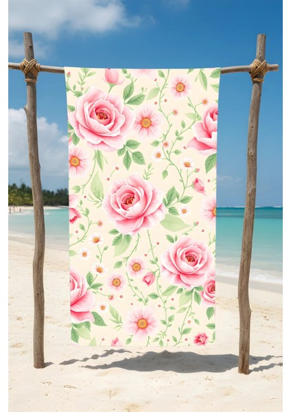 Gül Desenli Pamuk Plaj Havlusu – Desenli Tasarım – 75X150 cm 121025