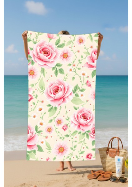 Gül Desenli Pamuk Plaj Havlusu – Desenli Tasarım – 75X150 cm 121025 fiyatları