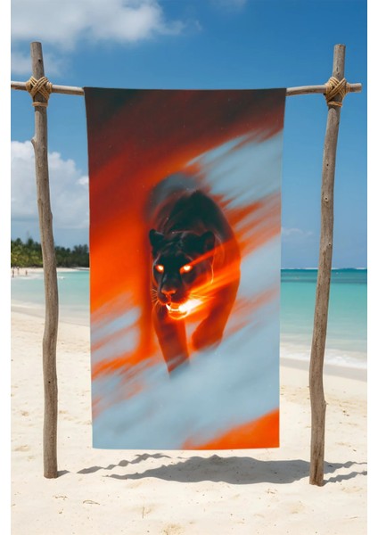 Kaplan Desenli Pamuk Plaj Havlusu – Desenli Tasarım – 75X150 cm