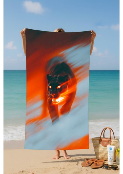 Kaplan Desenli Pamuk Plaj Havlusu – Desenli Tasarım – 75X150 cm fiyatları