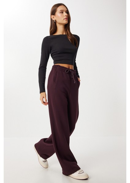 Nervürlü Şardonlu Örme Eşofman Altı LUB0289 Mürdüm