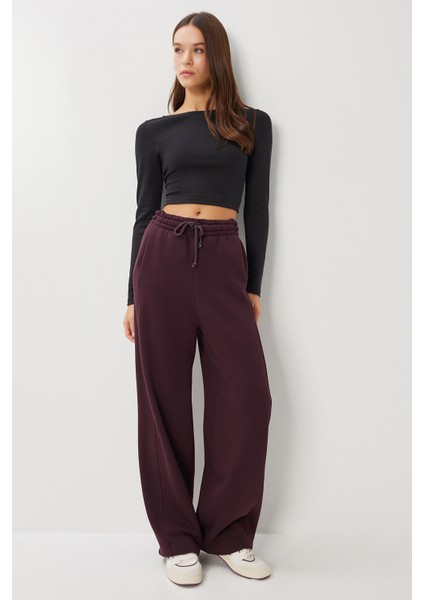 Nervürlü Şardonlu Örme Eşofman Altı LUB0289 Mürdüm modelleri