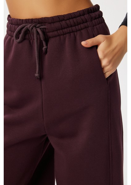 Nervürlü Şardonlu Örme Eşofman Altı LUB0289 Mürdüm fırsatları