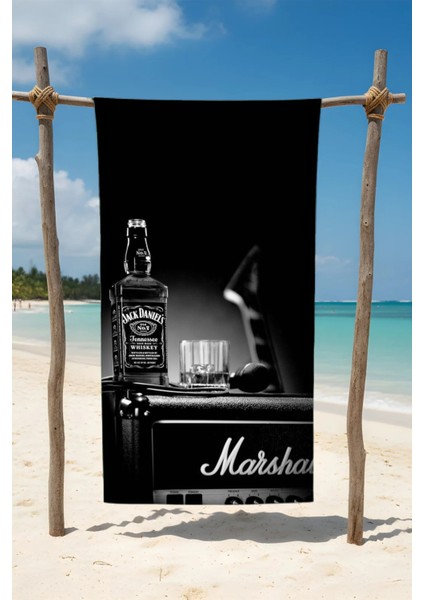 Viski Desenli Pamuk Plaj Havlusu – Desenli Tasarım – 75X150 cm