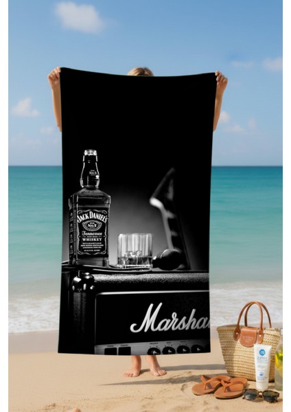 Viski Desenli Pamuk Plaj Havlusu – Desenli Tasarım – 75X150 cm fiyatları