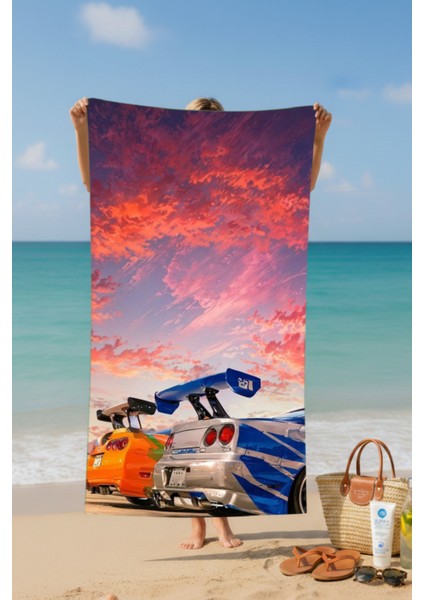 Skyline Gün Batımı Pamuk Plaj Havlusu – Desenli Tasarım – 75X150 cm fiyatları