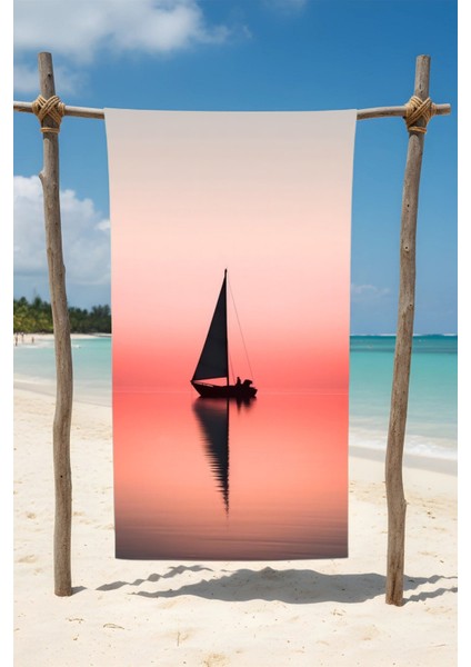 Yelkenli Gün Batımı Pamuk Plaj Havlusu – Desenli Tasarım – 75X150 cm