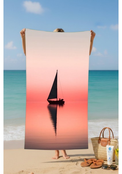 Yelkenli Gün Batımı Pamuk Plaj Havlusu – Desenli Tasarım – 75X150 cm fiyatları