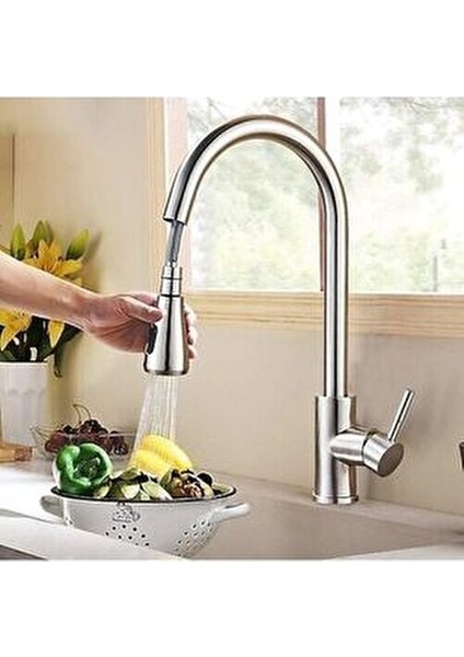 Fleko Inox Spiralli Mutfak Bataryası Pirinç Kaplama Modern Tasarım 360° Döner Başlık