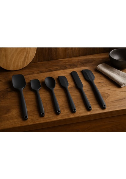 6'Lı Isıya Dayanıklı Silikon Spatula Seti 6 Adet Yanmaz Yapışmaz Silikon Spatula Kaşık Mutfak Seti