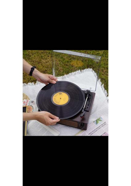 Nostalji Retro Bluetooth Hoparlörlü Pikap Radyo Ses Kayıt USB Mp3 33/45/78 CD Müzik Plak Çalar