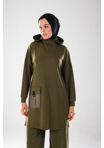 2286_KADIN Kapüşonlu Körüklü Cepli D Tokalı 2'li Takım – Pensli Harem Pantolonlu Tesettür Spor Takım fiyatları