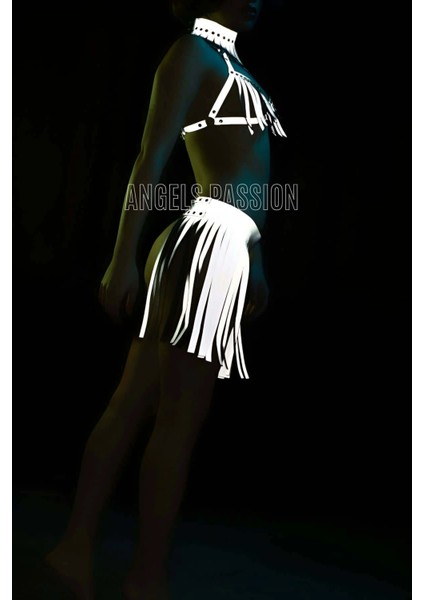 Karanlıkta Parlayan Püsküllü Etekli Seksi Harness Takım - APFT482 fiyatları