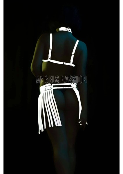 Karanlıkta Parlayan Püsküllü Etekli Seksi Harness Takım - APFT482 modelleri