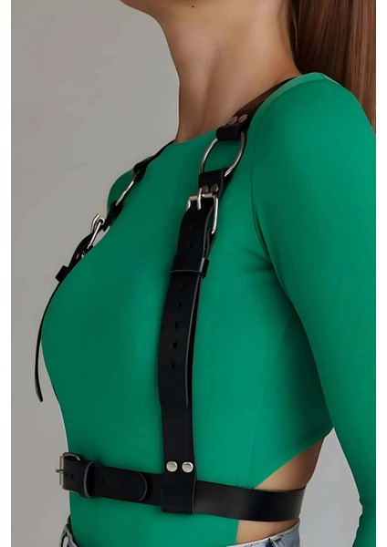 Halka Detaylı Omuzdan Askılı Ayarlanabilir Şık Deri Bel Harness - APFT643 fiyatları