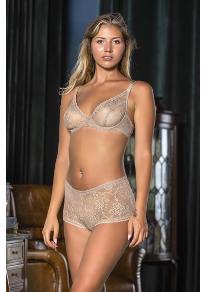 Transparan Sütyen, Boxer Takım Cappucino (MGP31123)