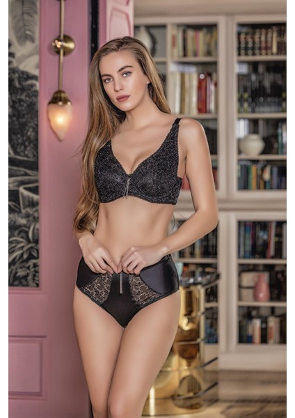 Balenli Kapsız Simli Toparlayıcı Sütyen Siyah (MGP11530)