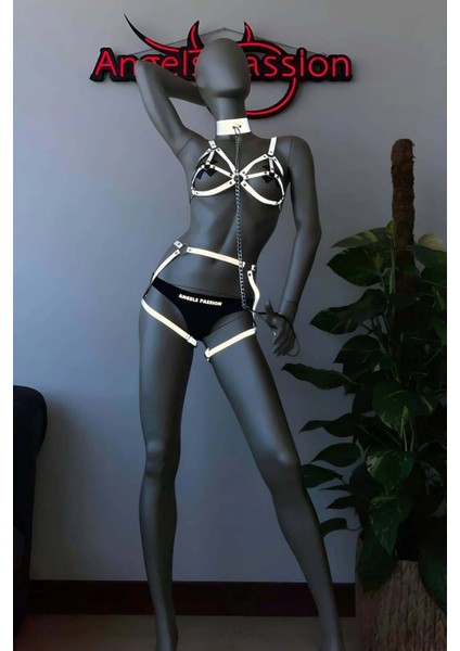 Beyaz Reflektörlü Tasmalı Seksi Harness Takım - APFT311 indirimleri