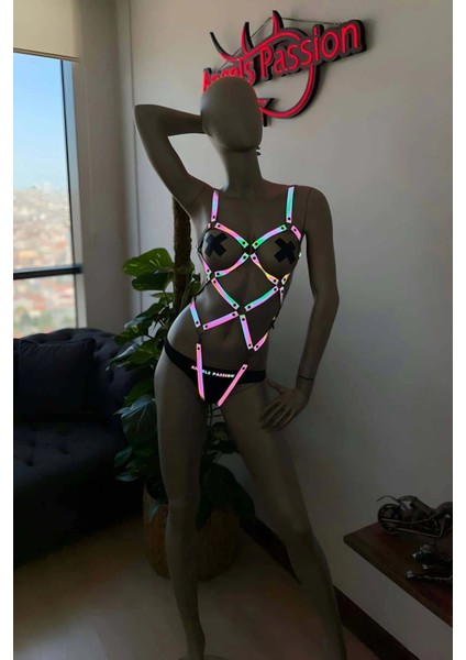 Dansçı Kıyafetleri - Karanlıkta Parlayan Reflektörlü Body Harness modelleri