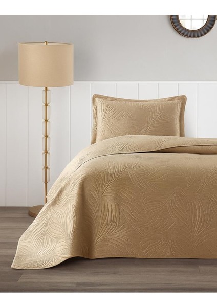 Münih Tek Kişilik Lüks Kadife 180X240 cm Yatak Örtüsü Bej