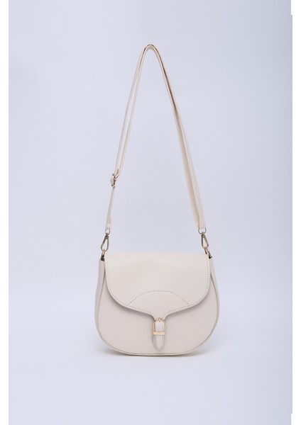 Krem/gold SHK17 Suni Deri, Tek Bölmeli, Çıtçıt Kapama, Ayarlanabilir Askılı,el, Kol ve Omuz Çantası